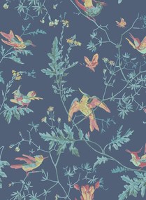 Cole & Son Tapete Hummingbirds - Multi/ Petrol on Midnight
