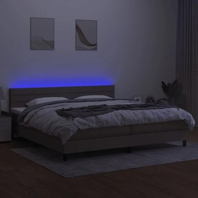 Letto a molle materasso e led tortora 200x200cm in tessuto