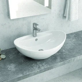 Kamalu - Lavabo da appoggio ovale design a bacinella in ceramica bianca | Litos-359