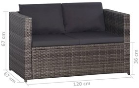 Set da Bistrot 3 pz con Cuscini in Polyrattan Grigio