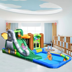 Costway Casa gonfiabile con pistola ad acqua e piscina, Scivolo d’acqua gonfiabile con compressore e borsa di trasporto