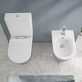 WC filomuro monoblocco Rimless bianco con sedile soft-close Tygo