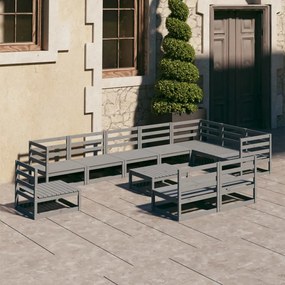 Set divani da giardino 11 pz grigi in legno massello di pino