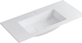 Lavabo a incasso rettangolare vasca centrale L 100.5 x H 15 x P 46 cm in resina bianco lucido