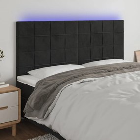 Testiera A Led Nera 160x5x118/128 Cm İn Velluto /