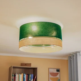 Euluna Levo plafoniera, Ø 60 cm, juta/verde scuro