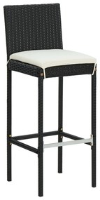 Set bar da giardino 7 pz con cuscini in polyrattan nero