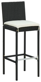Set bar da giardino 7 pz con cuscini in polyrattan nero