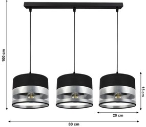 Lampadario su filo MILO 3xE27/60W/230V argento/nero