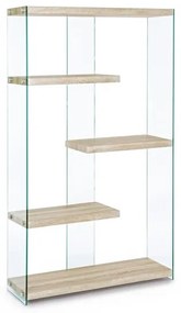 Libreria In Vetro E Legno 91,5x30 Altezza 160 cm 5 Ripiani Sury Rovere Bizzotto