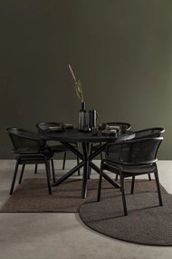 Sedia KEITH in legno di teak e rattan nero con braccioli