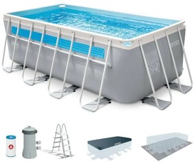 piscina fuori terra con struttura rettangolare intex "prisma frame clearview" grigio chiaro 400x200x122 cm - cod. 26770np