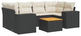 Set divani da giardino con cuscini 7pz nero polyrattan