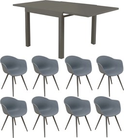 JERRI - set tavolo in alluminio cm 90/180 x 90 x 75 h con 8 Poltrone Dynamo