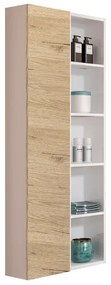 Colonna reversibile sospesa 60x22 con anta e vani a giorno Bianco lucido-Quercia Naturale