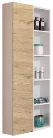 Colonna reversibile sospesa 60x22 con anta e vani a giorno Bianco lucido-Quercia Naturale
