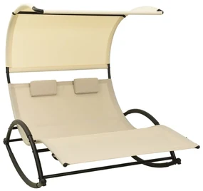 Lettino Prendisole Doppio Con Baldacchino İn Textilene Crema /