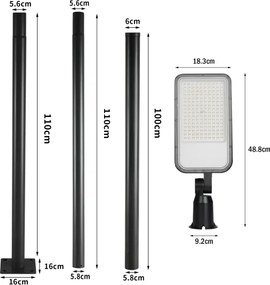 Brilagi-LED Lampione da esterno con palo e kl. 3 m URBANLIGHT LED/100W/230V nero IP65