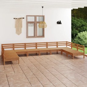 Set salotto da giardino 10 pz in legno massello di pino miele