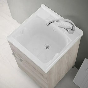 Mobile lavatoio 50x50 cm 1 anta rovere grigio con vasca in resina