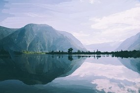 Carta da parati – Scenografia dipinta del lago montano