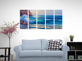 Quadri 5 pezzi – Onde marine sulla costa