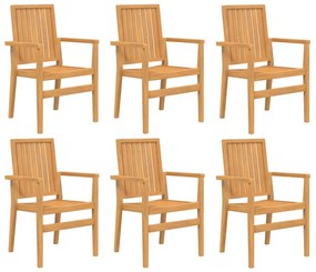 Sedie da Giardino Impilabili 6 pz 56,5x57,5x91 cm Massello Teak