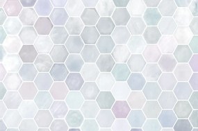 Carta da parati – Motivo esagonale grigio-blu