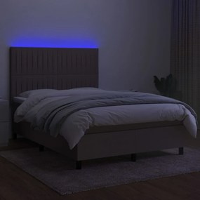 Letto a molle con materasso e led tortora 140x200 cm in tessuto