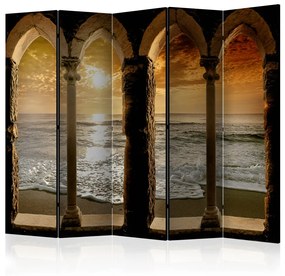 Paravento design Idillio II - colonne su spiaggia al tramonto