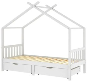 Giroletto Bambini Bianco con Cassetti Massello di Pino 90x200cm
