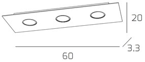 Plafoniera Moderna Rettangolare Path Vetro Foglia Argento 3 Luci Gx53