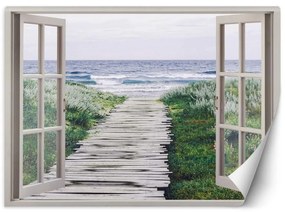 Carta Da Parati, Vista finestra ponte pedonale sulla spiaggia