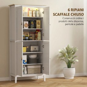 Credenza Mobile da Cucina 80x40x176,5 cm con Luce LED Dimmerabile a 3 Colori Ripiani Regolabili in MDF Bianco...
