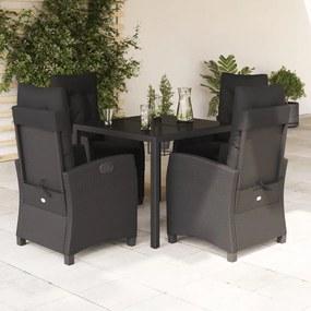 Set Da Pranzo Da Giardino 5 Pz Nero Con Cuscini İn Polyrattan /