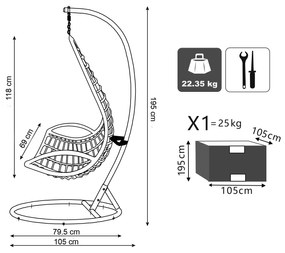 AVUS - dondolo da giardino con struttura acciaio completo di cuscini intreccio in rattan sintetico