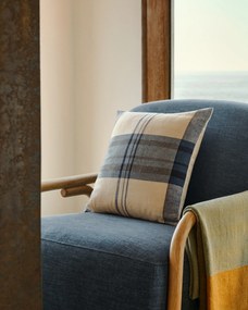 Kave Home - Federa cuscino Sinto in lino e cotone a quadrati blu 45 x 45 cm