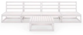Set divani da giardino 5 pz bianco in legno massello di pino