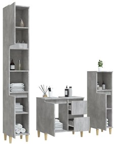 Set di mobili da bagno 3 pz grigio cemento in legno multistrato