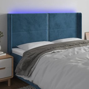 Testiera A Led Blu Scuro 183x16x118/128 Cm İn Velluto /