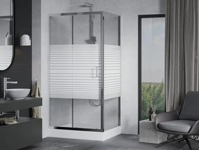 Mexen Apia cabina doccia scorrevole 100 x 80 cm, strisce bianche, cromo + piatto doccia Rio - 840-100-080-01-20-4510