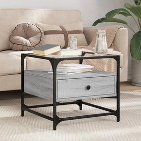 Tavolino Con Piano İn Vetro Grigio Sonoma 50x50x45 Cm Acciaio /