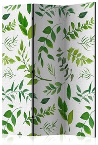 Paravento separè Rami verdi (3-parti) - composizione di foglie su sfondo bianco