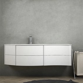 Mobile bagno sospeso Bianco opaco da 150 cm Mod. Rio con lavabo a sinistra