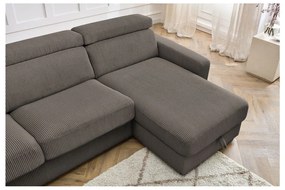 Divano angolare grigio/marrone allungabile (con composizione variabile) con rivestimento in velluto a coste Monaco – Bobochic Paris