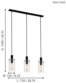 Eglo 97367 - Lampadario a sospensione con filo MONTEFINO 3xE27/60W/230V
