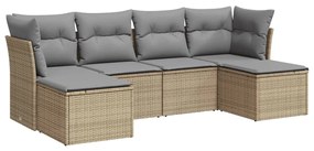 Set Divano da Giardino 6 pz con Cuscini Beige in Polyrattan