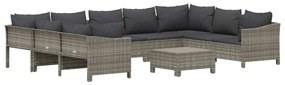 Set divani da giardino 10 pz con cuscini in polyrattan grigio