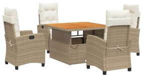 Set da pranzo da giardino 5 pz con cuscini beige in polyrattan