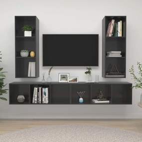 Mobile tv a parete 4 pz grigio lucido in truciolato